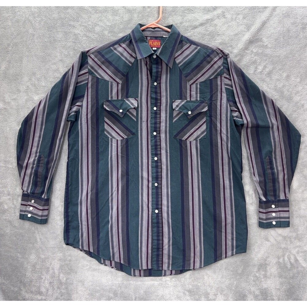 Vintage Ely Plains Pearl Snap Western Shirt Men Large Multicolor Striped
